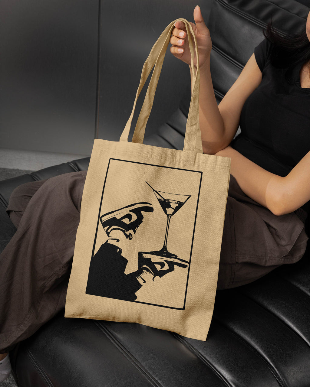 Asthetic Canvas Tote Bag – Aesthetic Cocktail-Inspired Cotton Tote  Reusable Everyday Canvas Shopping Bag (15 x 16 inch, Natural Beige)