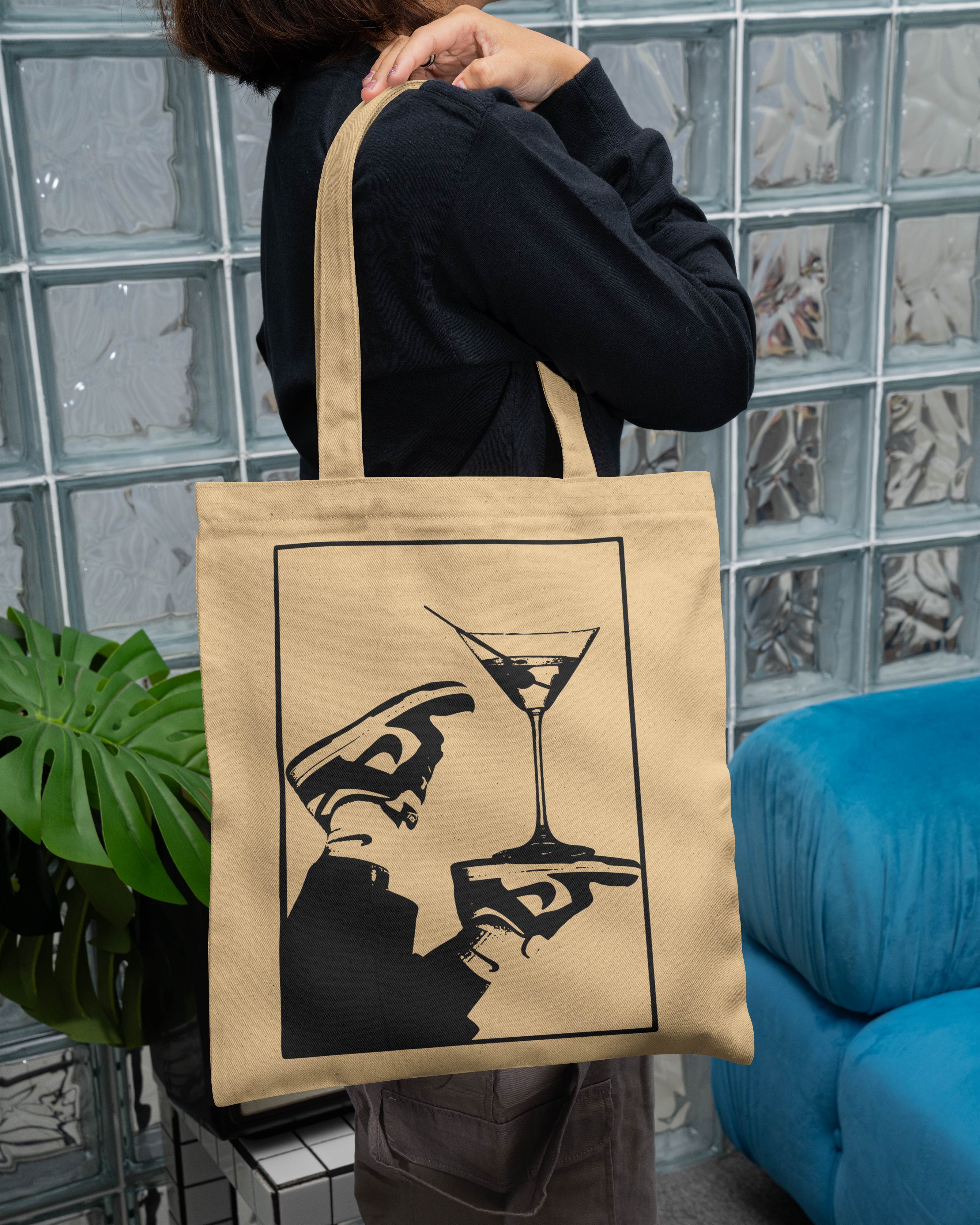 Asthetic Canvas Tote Bag – Aesthetic Cocktail-Inspired Cotton Tote  Reusable Everyday Canvas Shopping Bag (15 x 16 inch, Natural Beige)