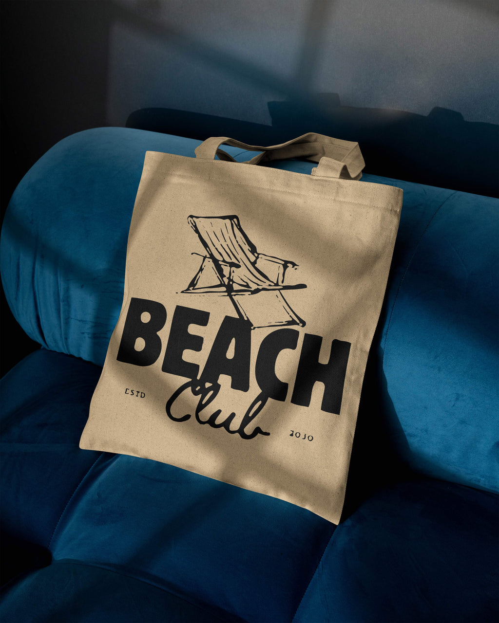 Beach Club Printed Tote Bag – Coastal Vibe Cotton Tote  Reusable Beach, Travel & Everyday Canvas Bag (15 x 16 inch, Natural Beige)