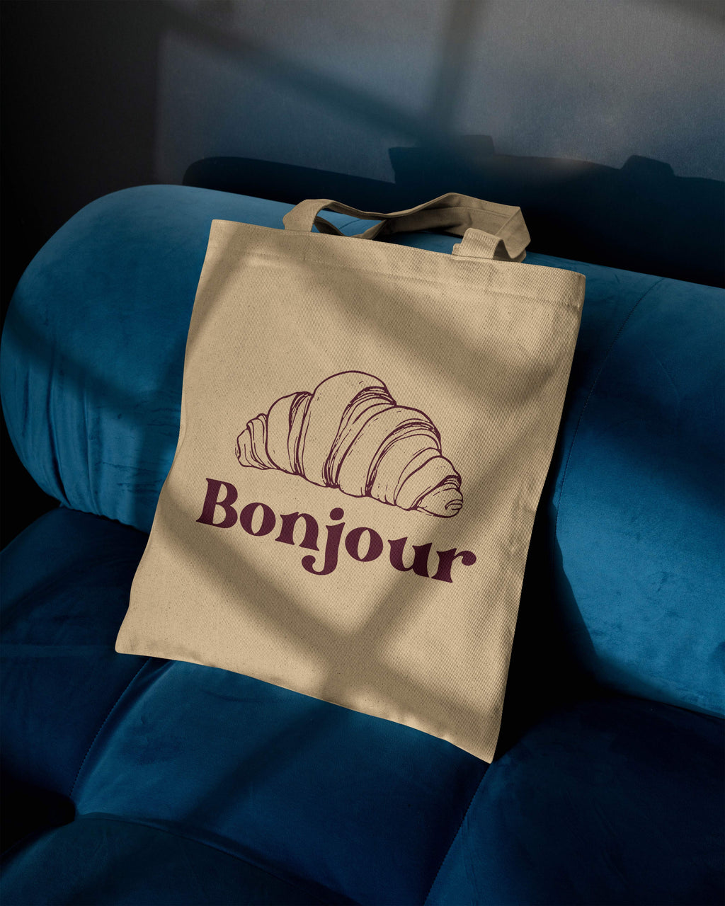 Bonjour Printed Tote Bag – French Aesthetic Cotton Tote | Reusable Everyday Canvas Shopping Bag (15 x 16 inch, Natural Beige)