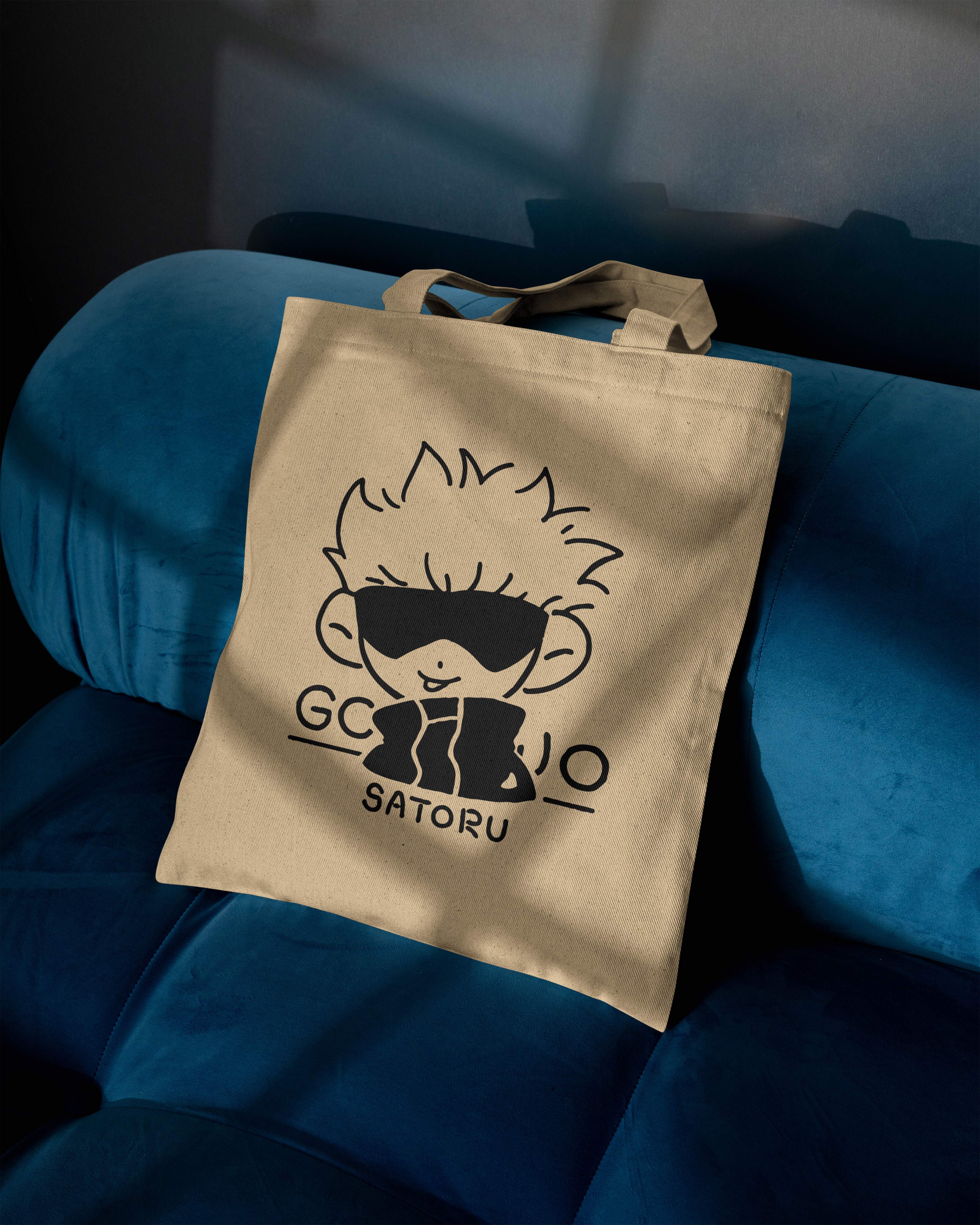 Gojou Satoru Printed Canvas Tote Bag – Minimal Streetwear Cotton Tote  Reusable Everyday Canvas Shopping Bag (15 x 16 inch, Natural Beige