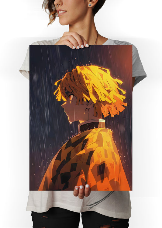 Zenitsu Agatsuma Kimetsu No Yaiba Anime Metal Poster