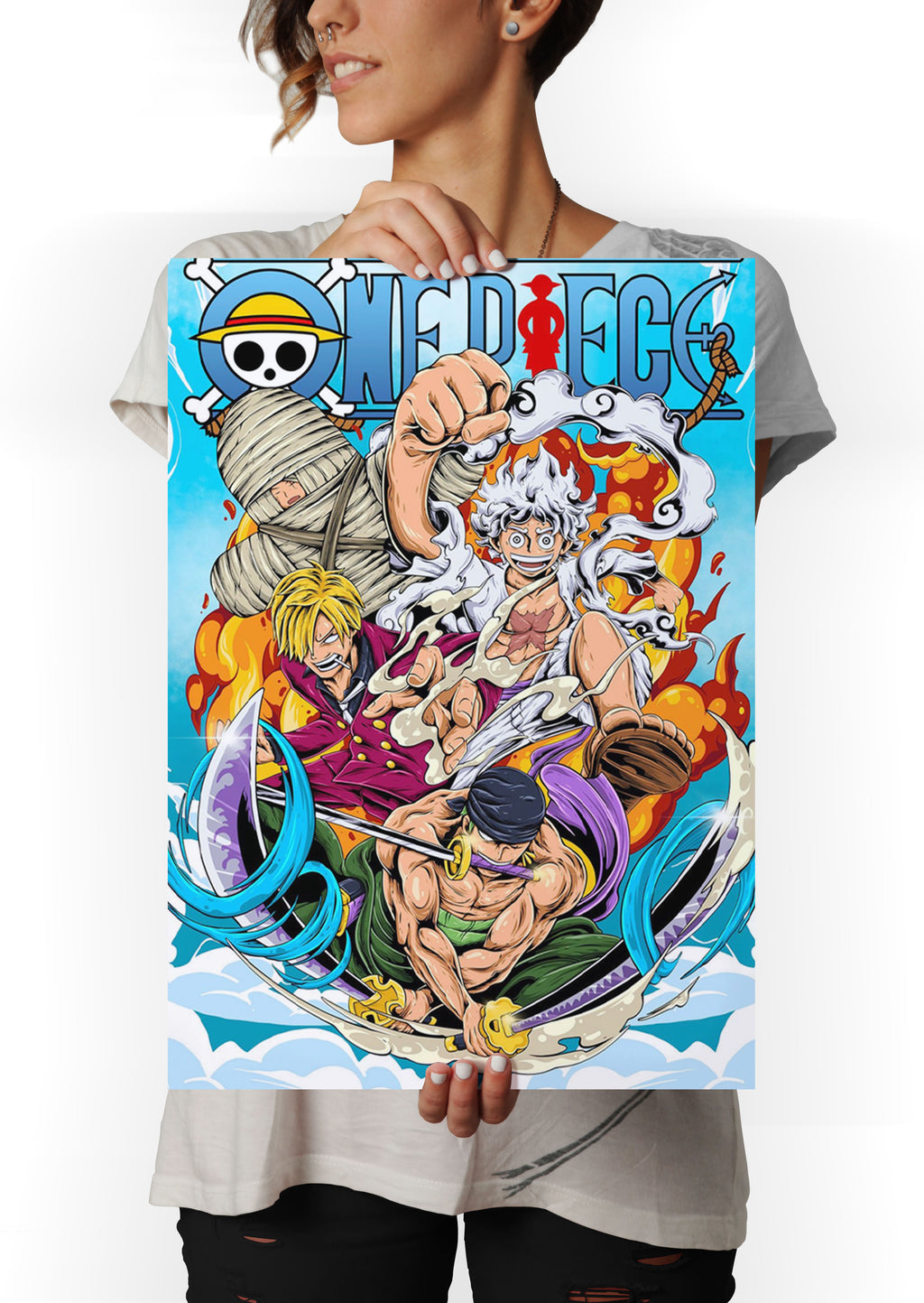 Luffy, Zoro & Sanji One Piece Anime Metal Poster | Legendary Trio of Pirates