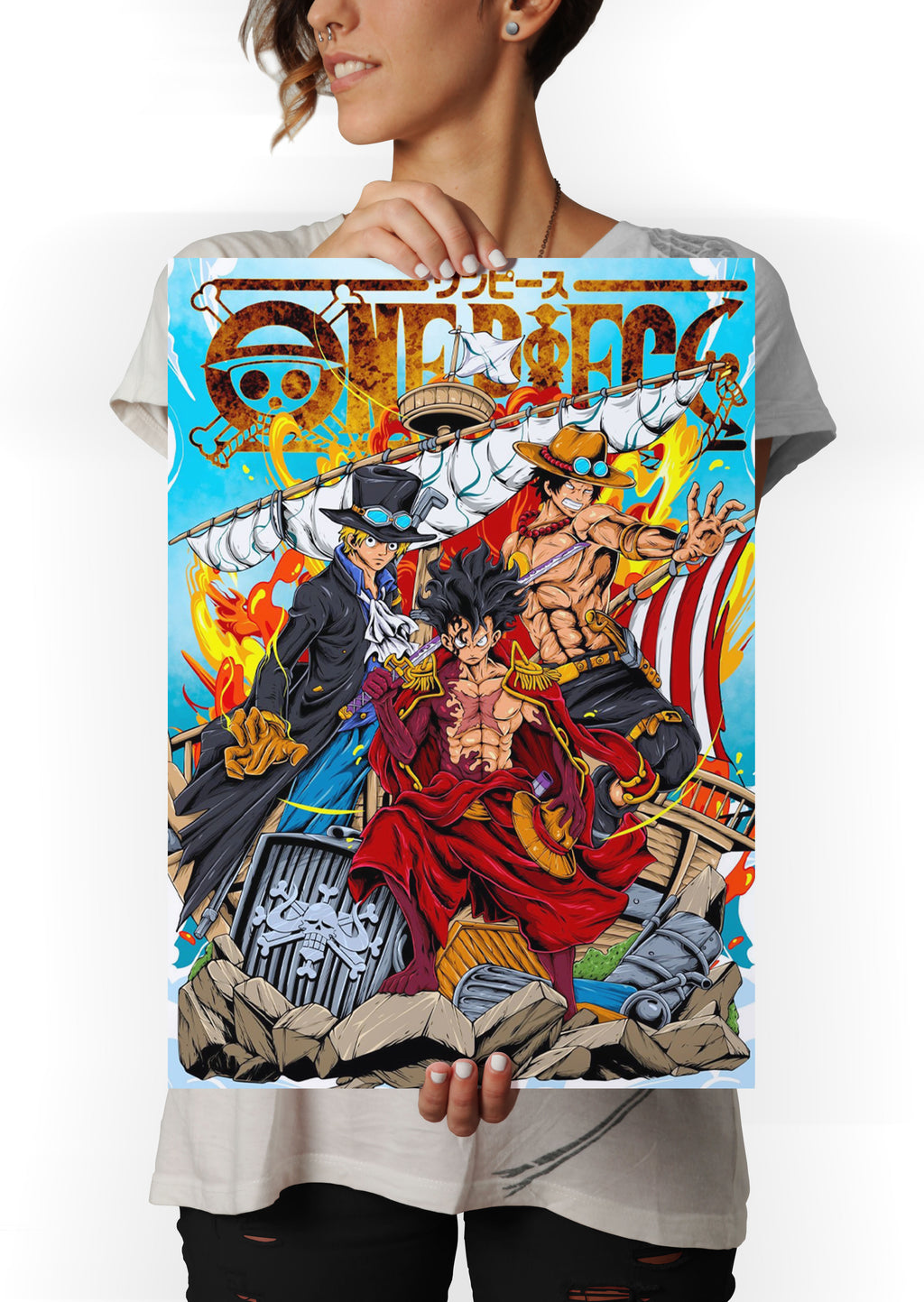 Luffy, Ace & Sabo One Piece Anime Metal Poster | Brothers Forever