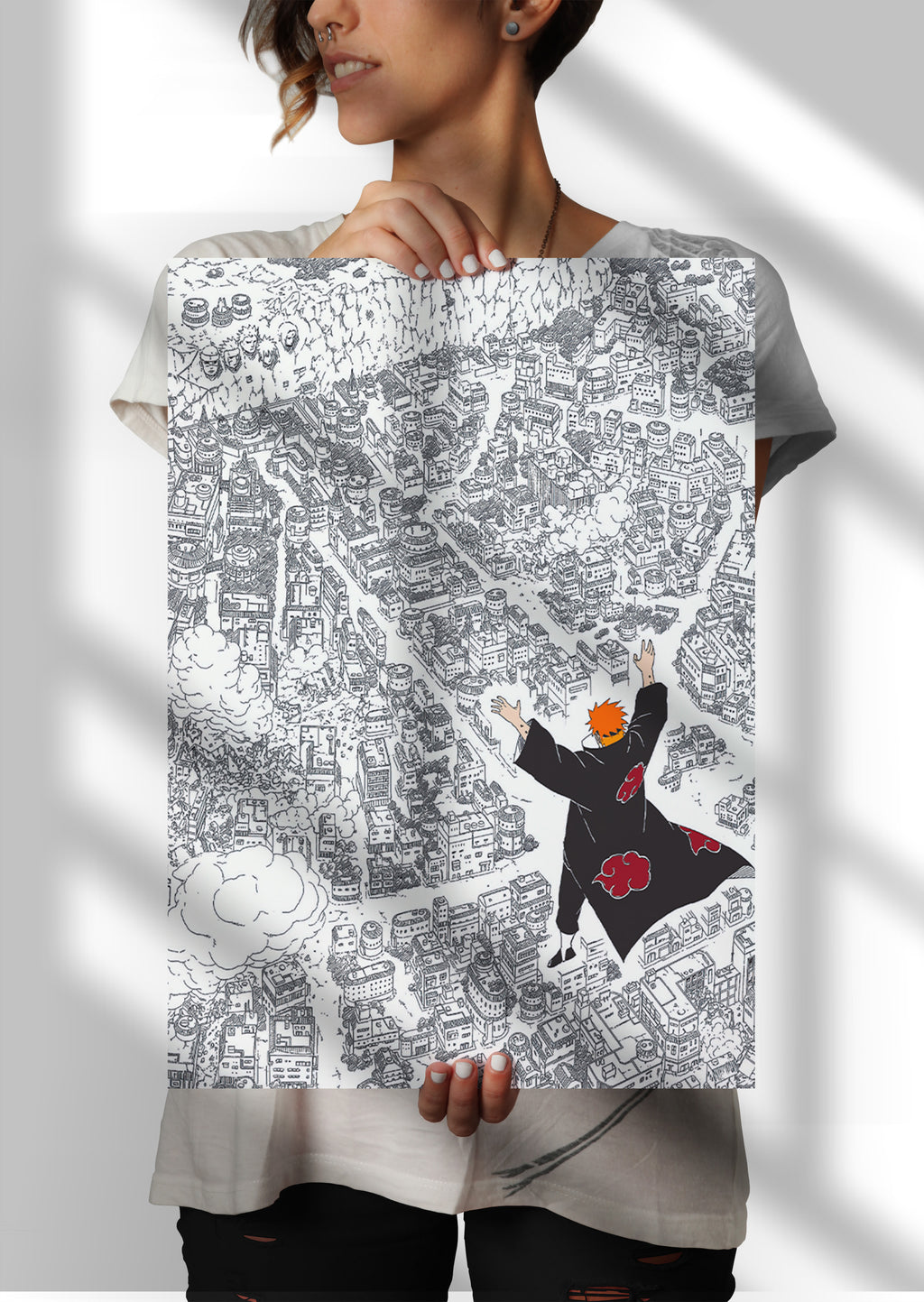 Akatsuki Pain attacks Leaf Village - Naruto Shippuden Anime Metal Poster