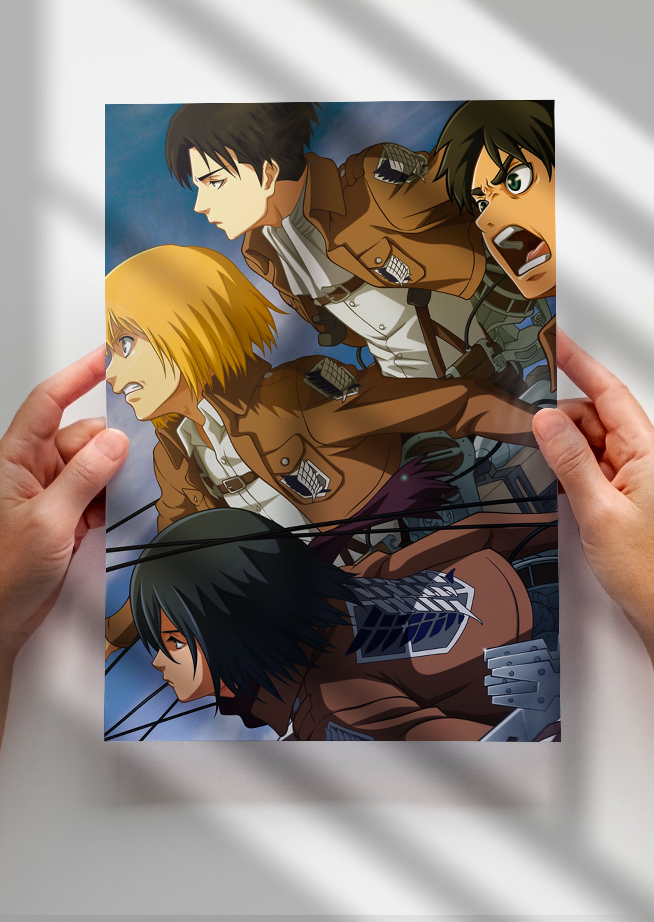 Attack on Titan Eren Yeager, Mikasa Ackerman, Armin Arlert, and Levi Ackerman Anime Metal Poster