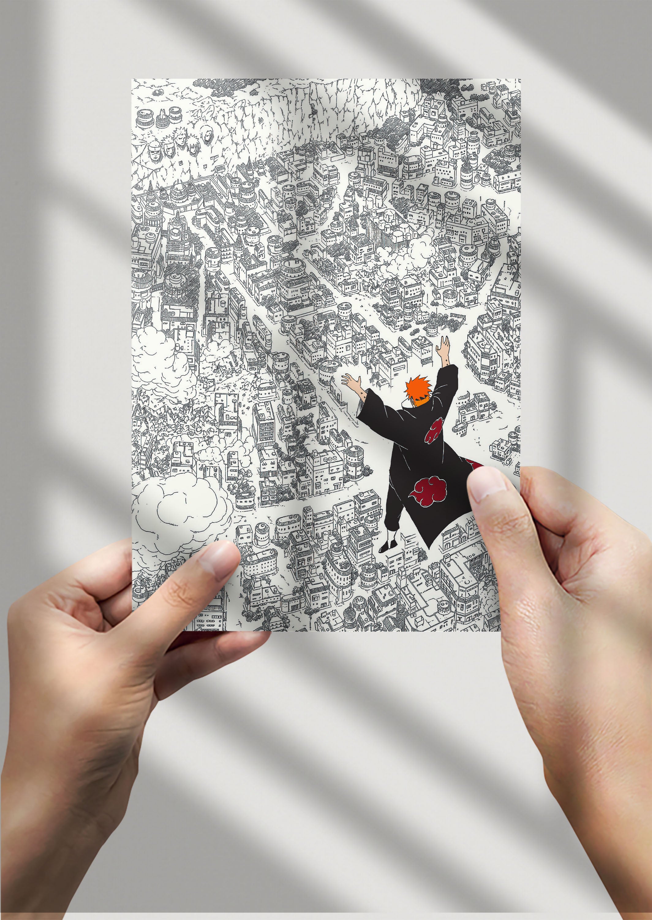 Akatsuki Pain attacks Leaf Village - Naruto Shippuden Anime Metal Poster