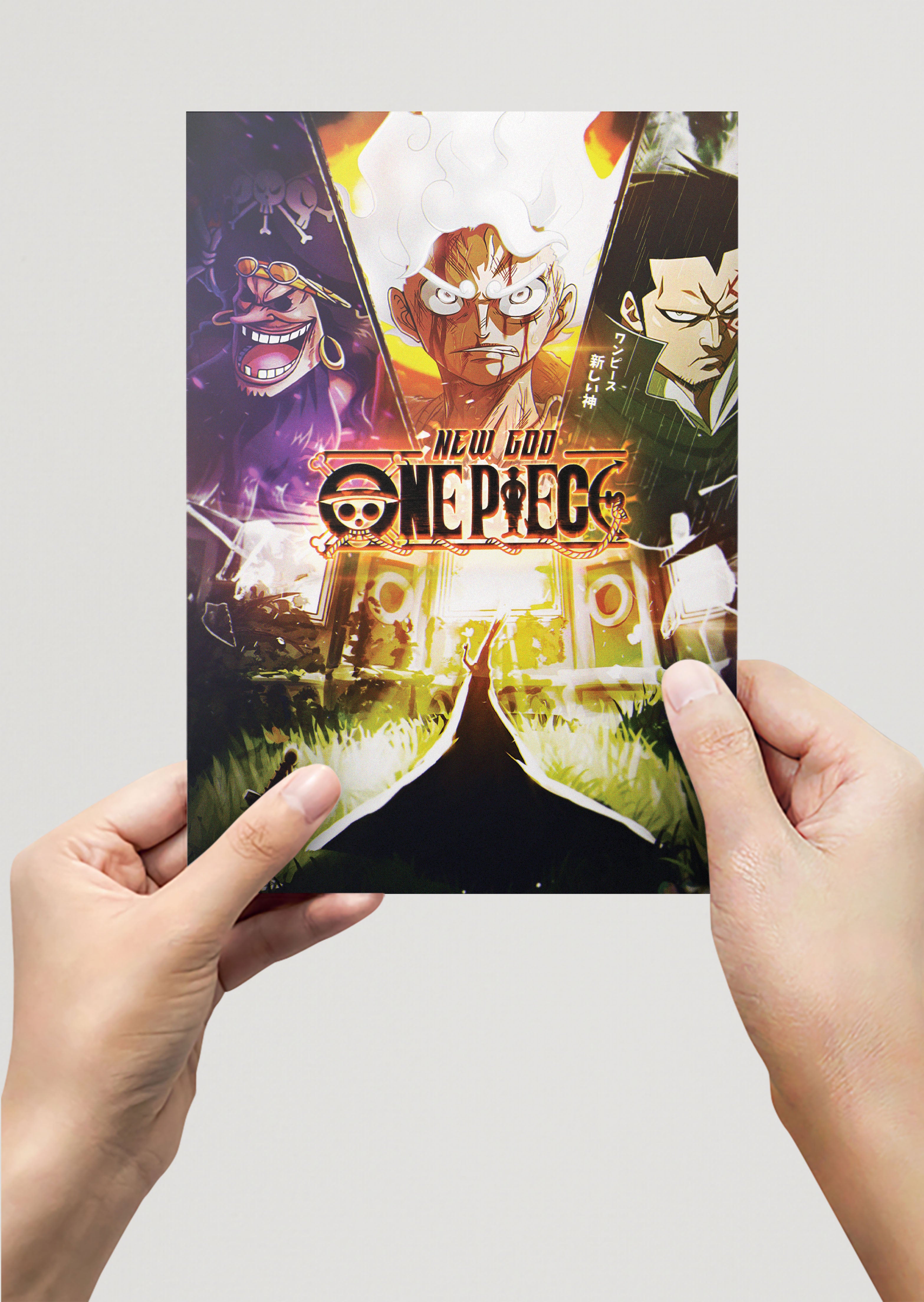 Blackbeard, Luffy Gear 5, Dragon, and Imu Anime Metal Poster