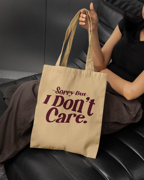 I Don’t Care Printed Canvas Tote Bag – Bold Graphic Cotton Tote  Reusable Everyday Canvas Shopping Bag (15 x 16 inch, Natural Beige)