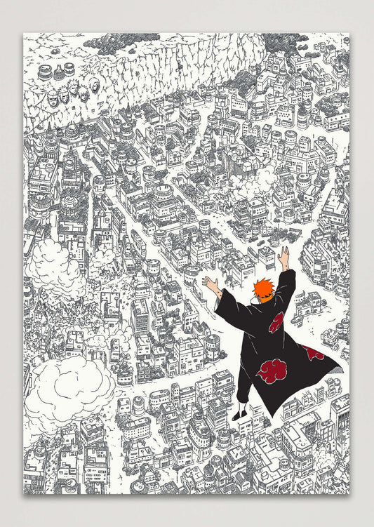Akatsuki Pain attacks Leaf Village - Naruto Shippuden Anime Metal Poster