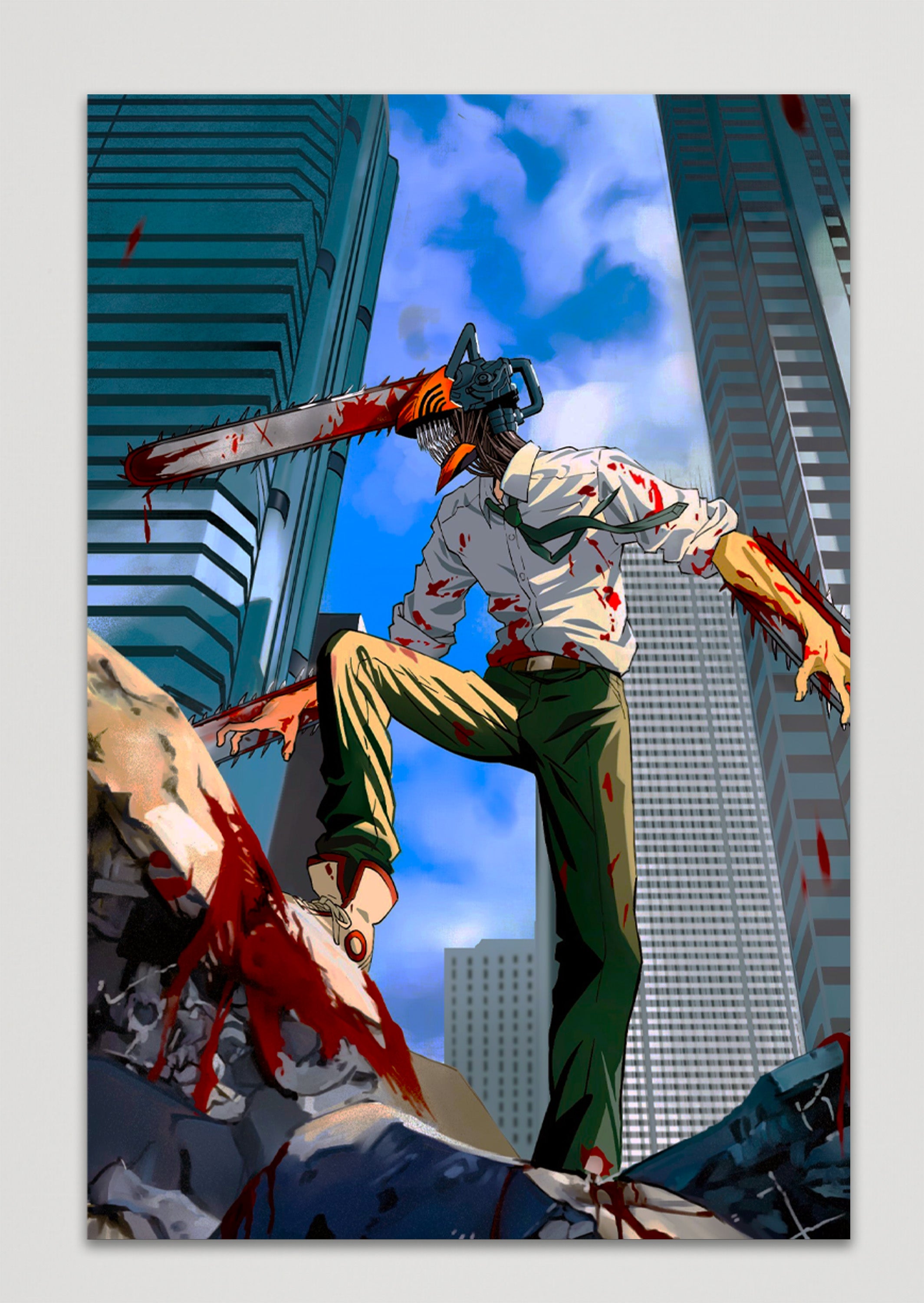 Chainsaw Man Denji and Pochita Anime Metal Poster