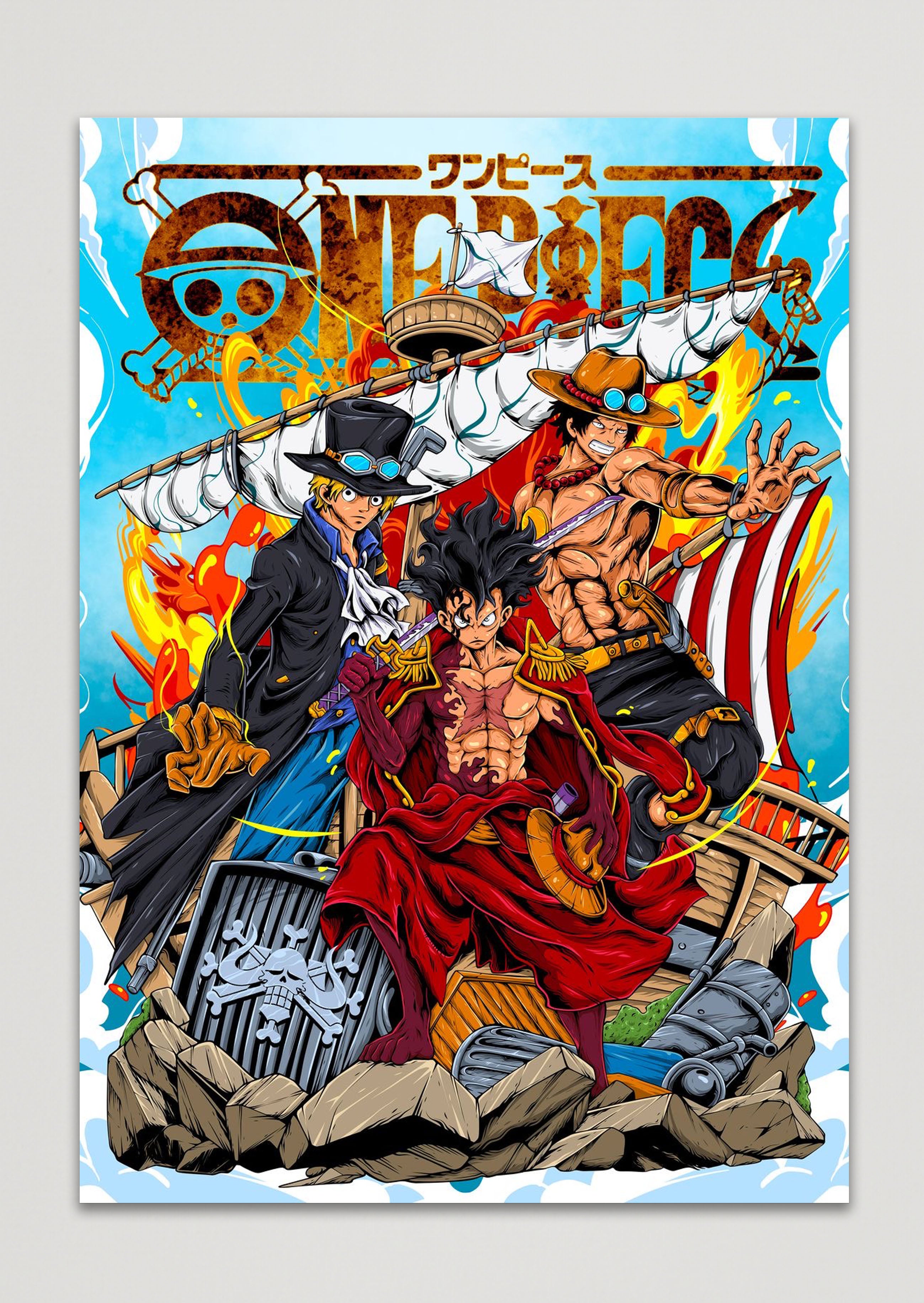 Luffy, Ace & Sabo One Piece Anime Metal Poster | Brothers Forever