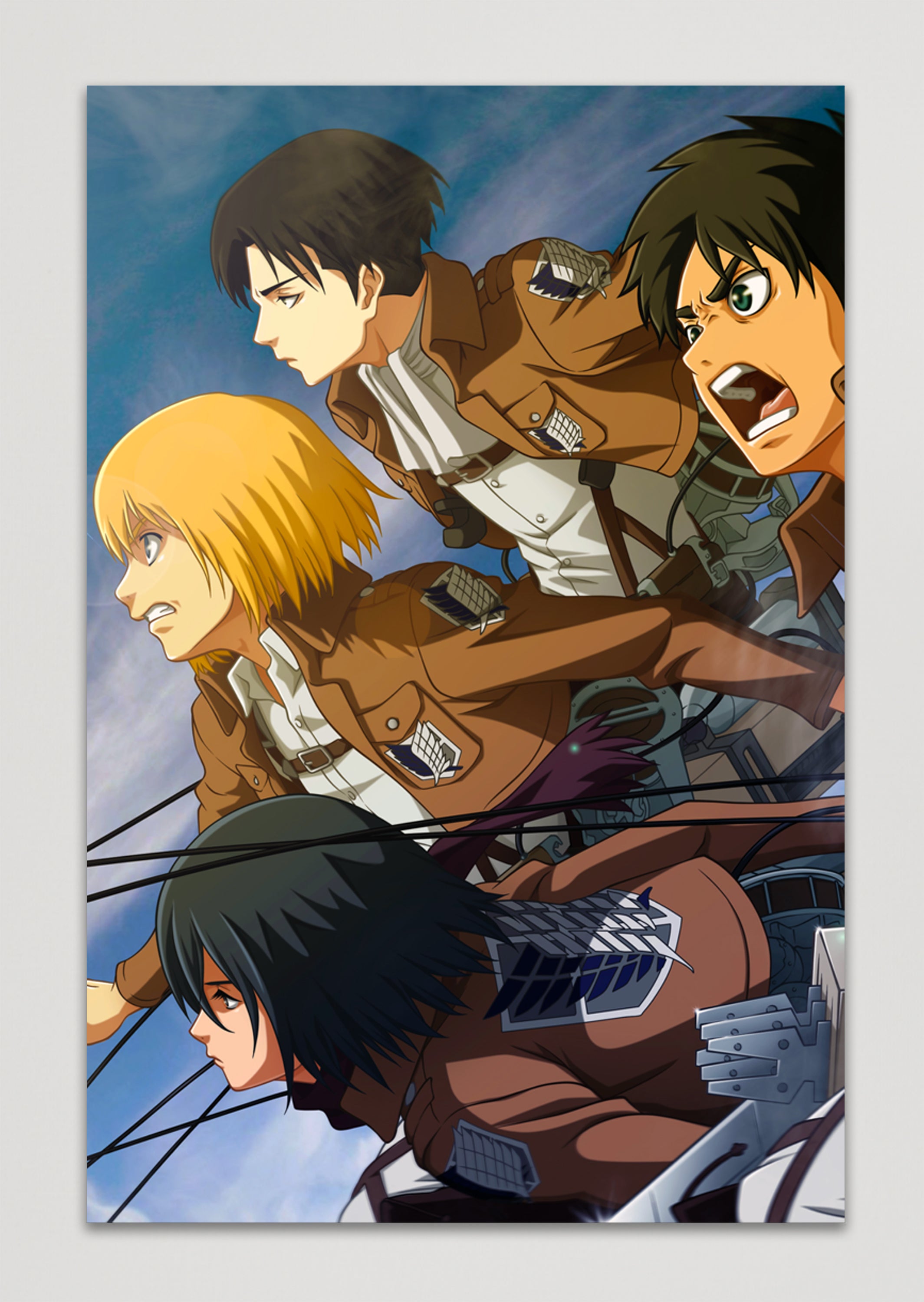 Attack on Titan Eren Yeager, Mikasa Ackerman, Armin Arlert, and Levi Ackerman Anime Metal Poster