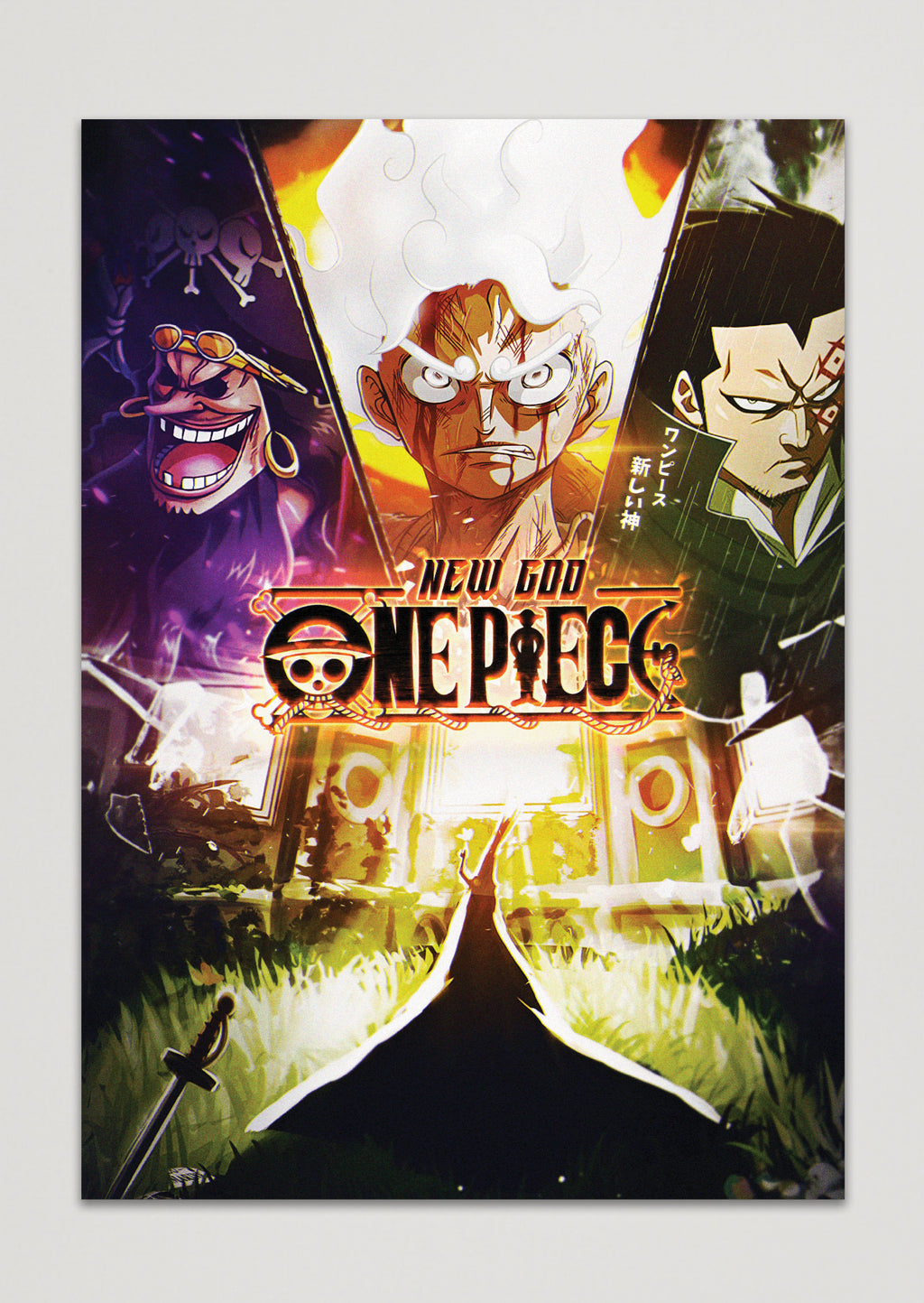 Blackbeard, Luffy Gear 5, Dragon, and Imu Anime Metal Poster