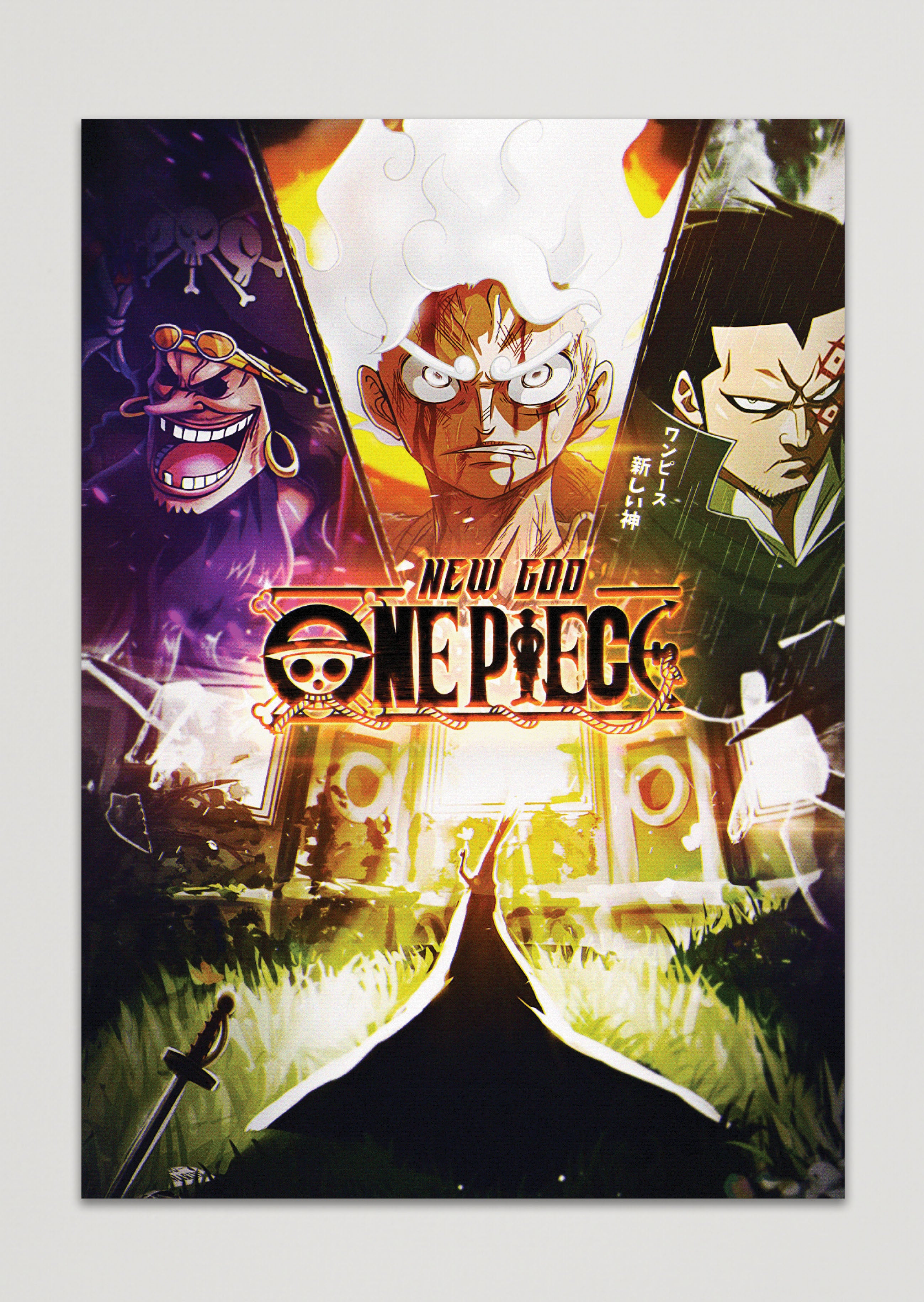 Blackbeard, Luffy Gear 5, Dragon, and Imu Anime Metal Poster