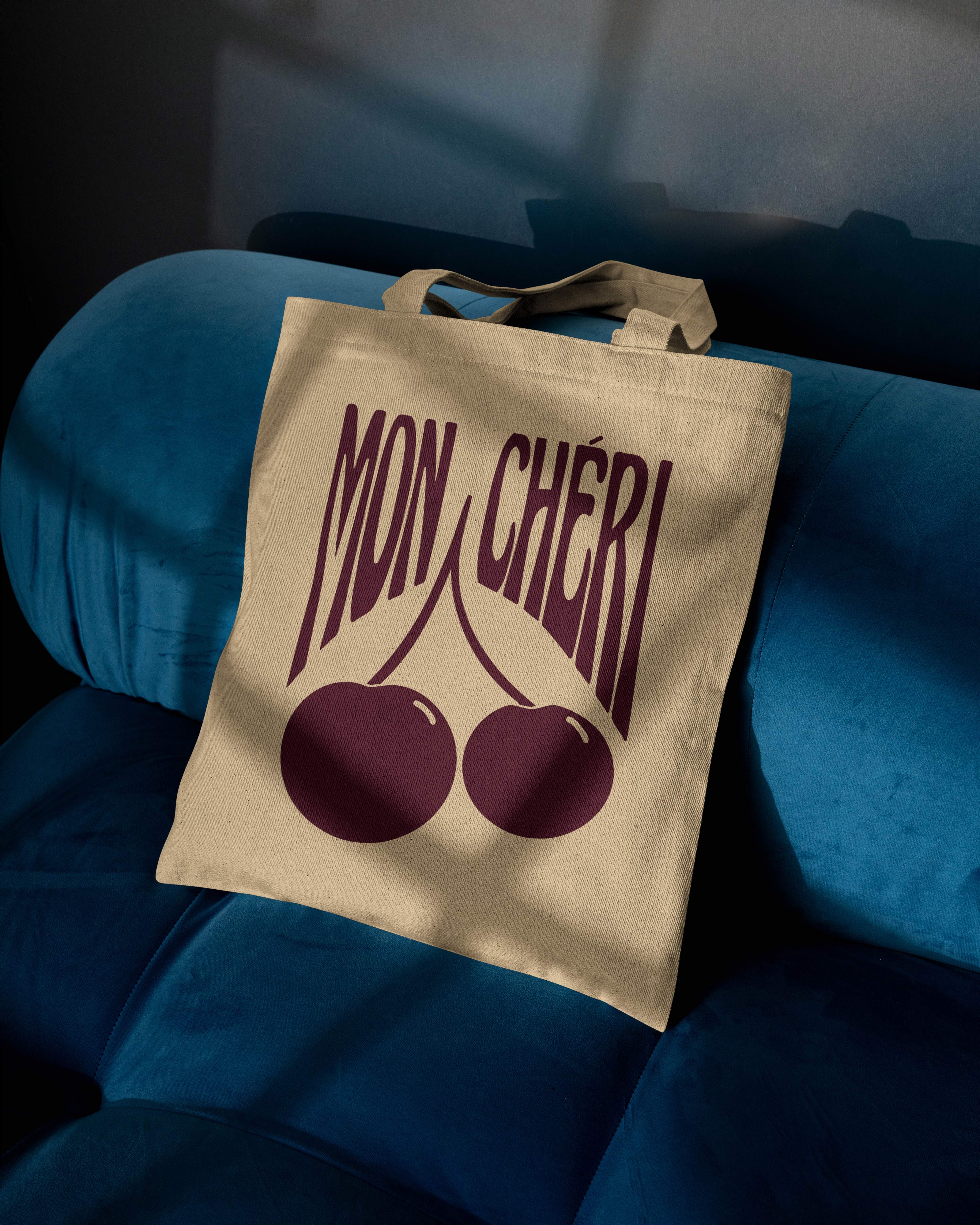 Mon Chéri Printed Canvas Tote Bag – French Aesthetic Cotton Tote | Reusable Everyday Canvas Shopping Bag (15 x 16 inch, Natural Beige)