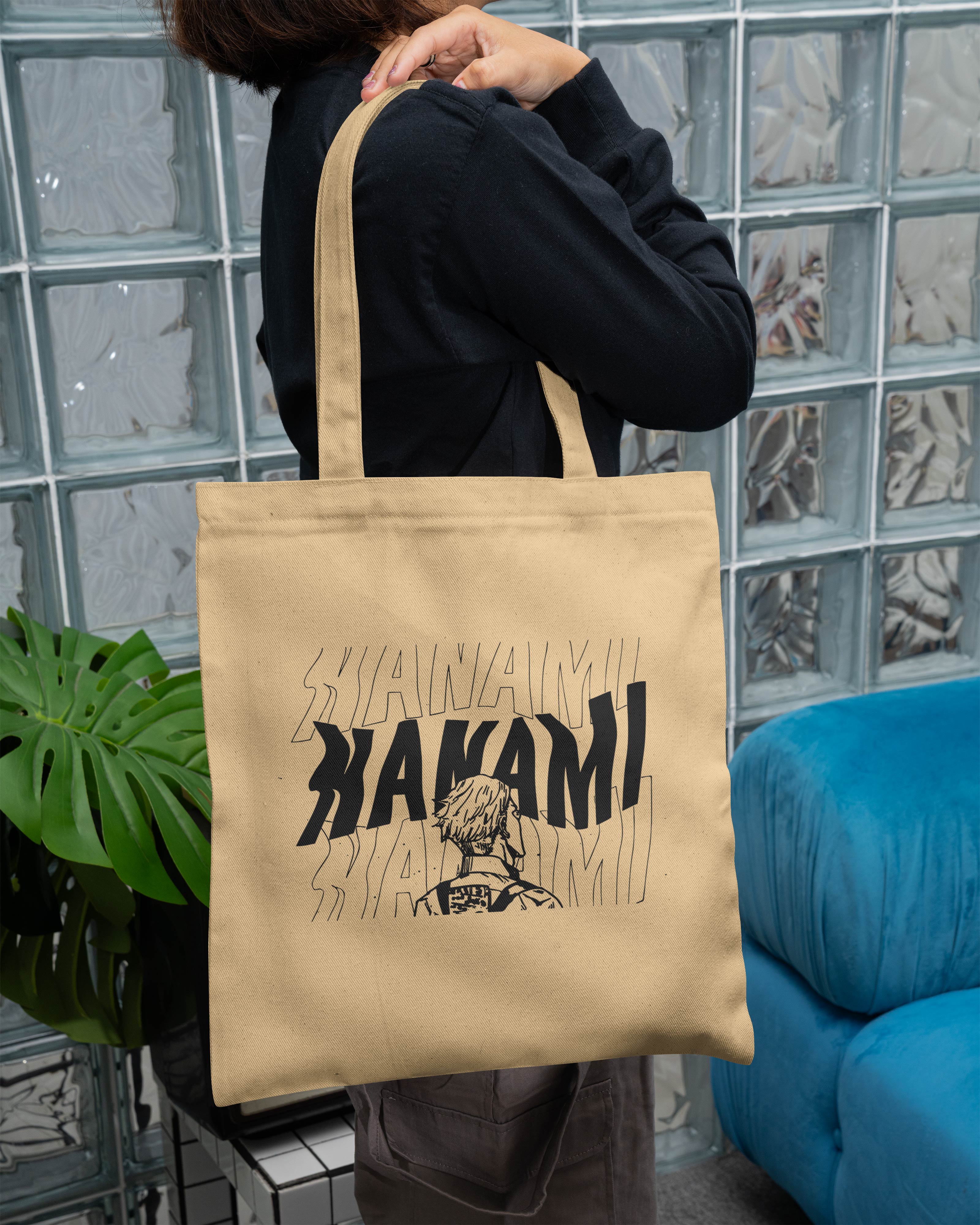 Nanami Printed Canvas Tote Bag – Minimal Work Mode Cotton Tote | Reusable Everyday Canvas Shopping Bag (15 x 16 inch, Natural Beige)