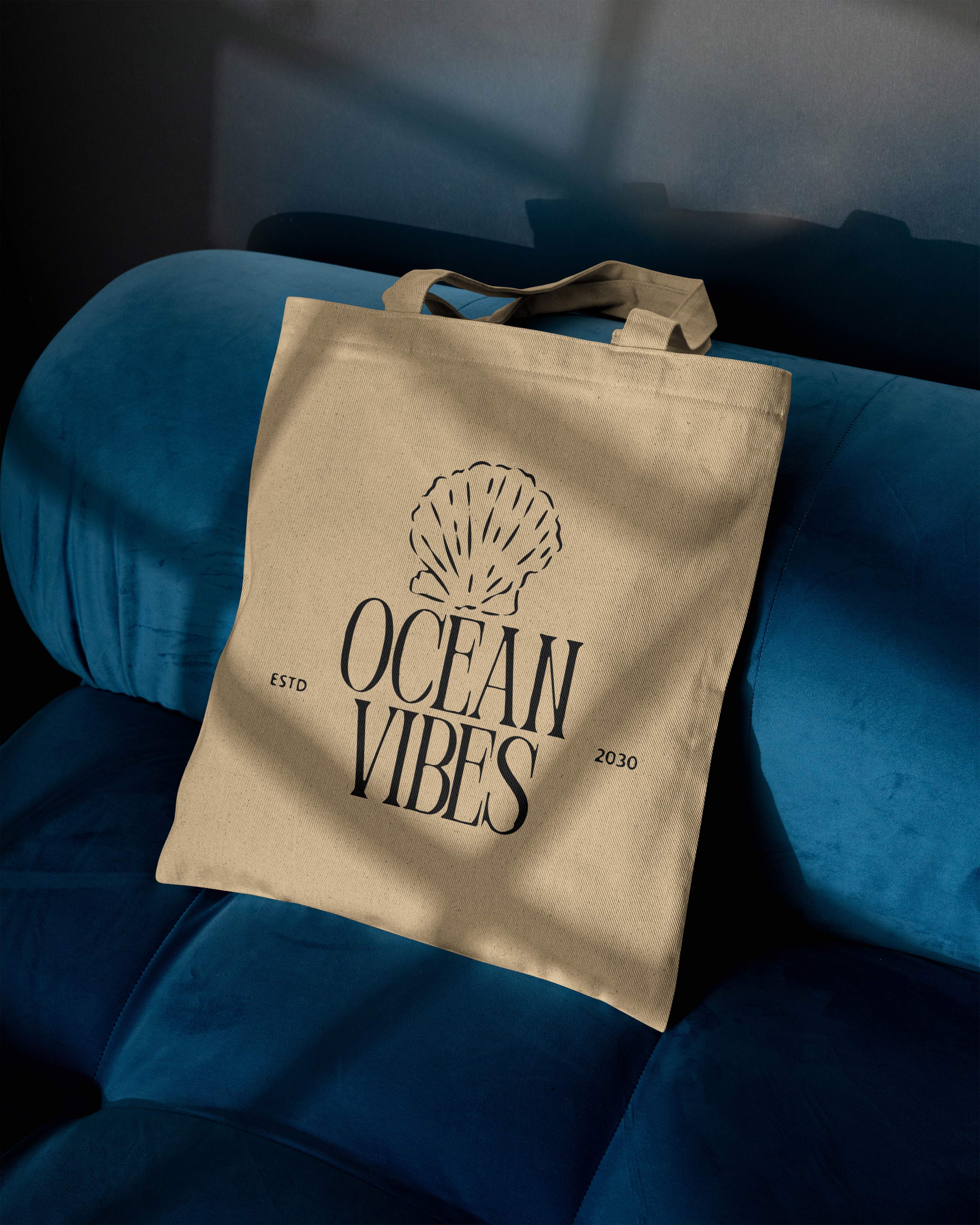 Ocean Club Printed Canvas Tote Bag – Coastal Aesthetic Cotton Tote | Reusable Everyday Canvas Shopping Bag (15 x 16 inch, Natural Beige)